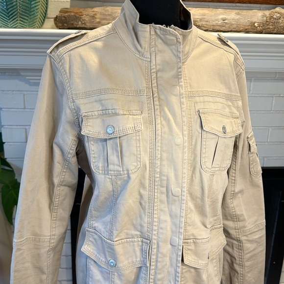 Awesome Kenzie Jeans Cream Colored Zip Fromt Denim Jacket Size Large - Picture 2 of 8